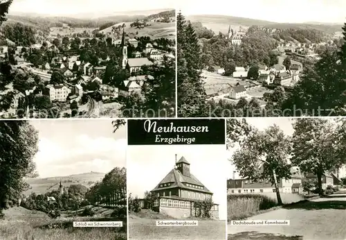 AK / Ansichtskarte Neuhausen Erzgebirge Stadtblick Schloss Schwanenberg Schwartenbergbaude Dachsbaude Kommbaude Kat. Neuhausen Erzgebirge