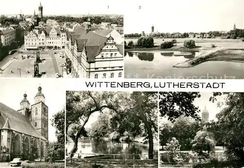 AK / Ansichtskarte Wittenberg Lutherstadt Marktplatz Schlosskirche Elbbruecke Stadtkirche Schwanenteich Leninpark Kat. Wittenberg
