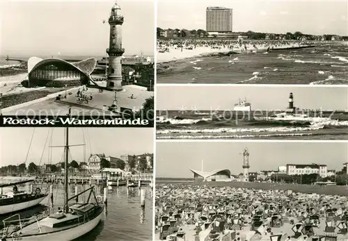 AK / Ansichtskarte Rostock Warnemuende Teepott mit Leuchtturm Yachthafen Hotel Neptun Faehrschiff Warnemuende Strand Kat. Rostock