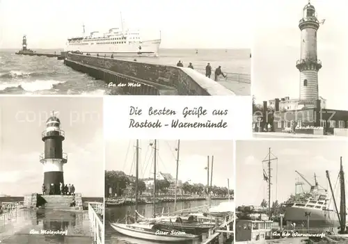AK / Ansichtskarte Rostock Warnemuende An der Mole Leuchtturm Alter Strom Warnowwerft Kat. Rostock