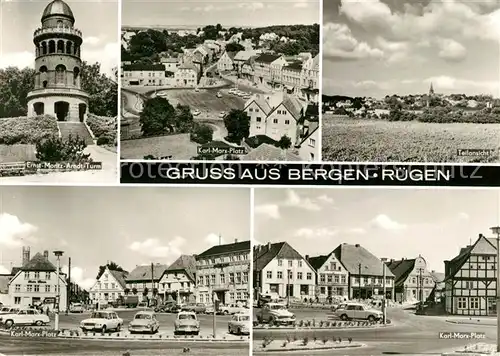 AK / Ansichtskarte Bergen Ruegen Ernst Moritz Arndt Turm Karl Marx Platz Teilansichten Kat. Bergen