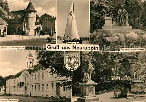 AK / Ansichtskarte Neuruppin Bahnhof Rheinsberger Tor Theodor Fontaine Denkmal und Oberschule Kat. Neuruppin