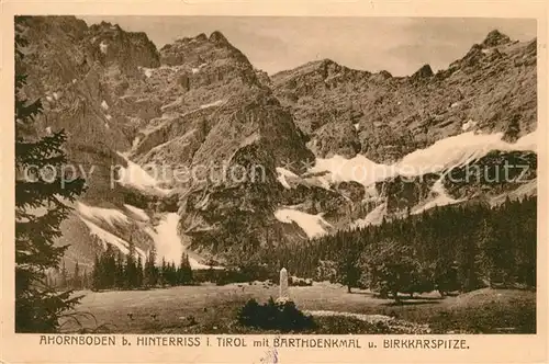 AK / Ansichtskarte Hinterriss Tirol Ahornboden mit Barthdenkmal und Birkkarspitze Kat. Vomp