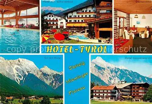 AK / Ansichtskarte Obsteig Tirol Hotel Tyrol Hallenbad Schwimmbad Gaestezimmer Ortsblick  Kat. Obsteig