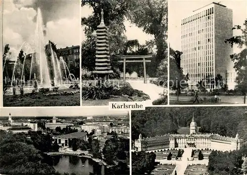 AK / Ansichtskarte Karlsruhe Baden Wasserspiele Japanischer Garten KLV Hochhaus Stadtgartensee Schloss