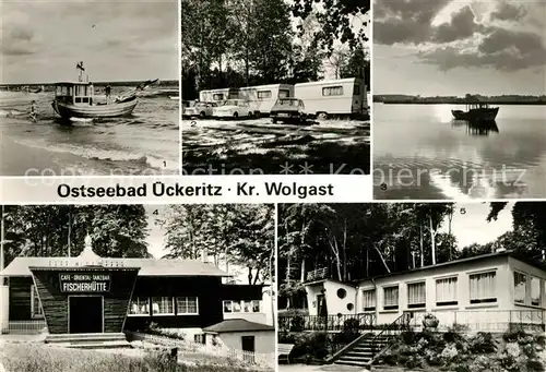AK / Ansichtskarte ueckeritz Usedom Strand Wohnwagen VEB Kombinat Abendstimmung Achterwasser Kat. ueckeritz Usedom