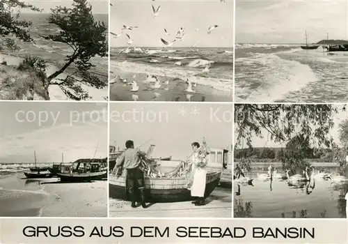 AK / Ansichtskarte Bansin Ostseebad Strand Fischerboote Schwaene Moewen Kat. Heringsdorf