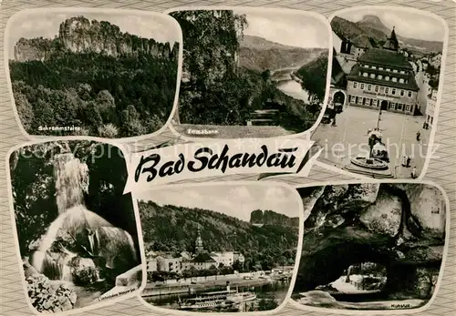 AK / Ansichtskarte Bad Schandau Schrammsteine Emmabank Ernst Thaelmann Ferienheim Lichtenhainer Wasserfall Elbedampfer Kuhstall Kat. Bad Schandau