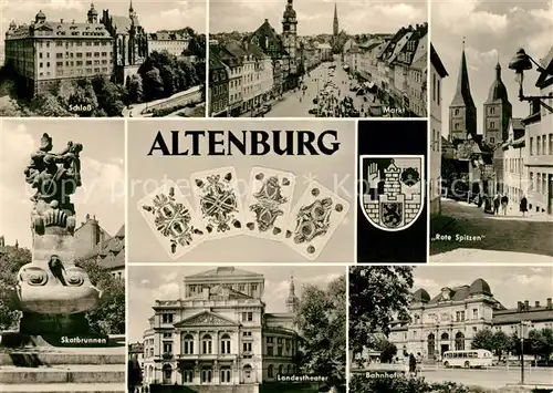 AK / Ansichtskarte Altenburg Thueringen Schloss Markt Skatbrunnen Landestheater Rote Spitzen Bahnhof Kat. Altenburg