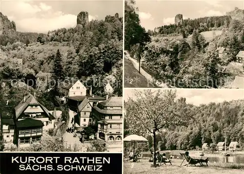 AK / Ansichtskarte Rathen Saechsische Schweiz Talwaechter Lokomotive Liegewiese Moench Kat. Rathen Sachsen