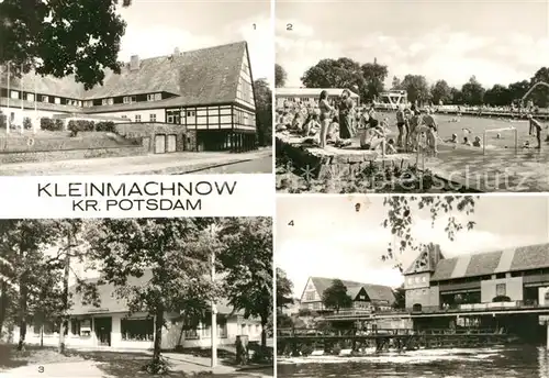 AK / Ansichtskarte Kleinmachnow Freibad Kiebitzberge Terrassenrestaurant Schleuse Teltowkanal Kat. Kleinmachnow