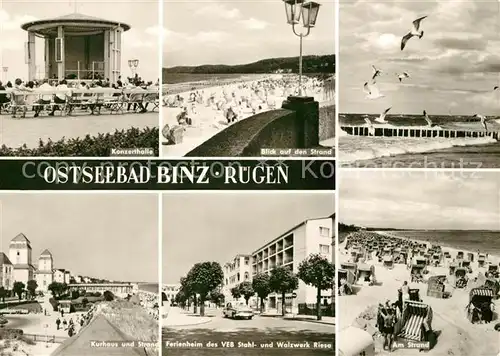 AK / Ansichtskarte Binz Ruegen Konzerthalle Strand Kurhaus Ferienheim VEB Stahl Walzwerk Riesa Kat. Binz