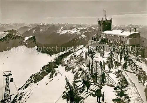 AK / Ansichtskarte Zugspitze Zugspitz Westgipfel Aussichtsterrasse Zugspitzbahn Muenchner Haus Kat. Garmisch Partenkirchen