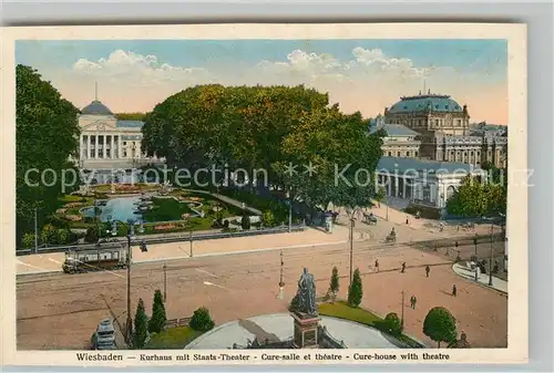 AK / Ansichtskarte Wiesbaden Kurhaus mit Staats Theater Strassenbahn Kat. Wiesbaden