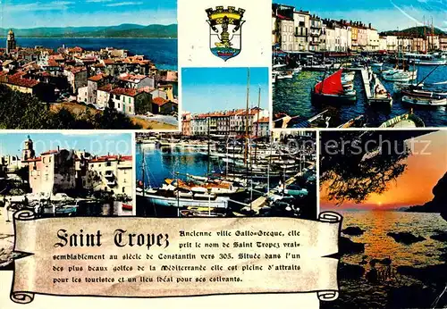AK / Ansichtskarte Saint Tropez Var Vue generale et le Golfe Le Port Vieux port des pecheurs Coucher de Soleil Kat. Saint Tropez