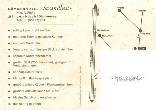 AK / Ansichtskarte Lembruch Duemmerhotel Strandlust Gastraum Bar Segelpartien Kat. Lembruch