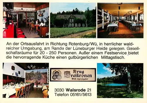 AK / Ansichtskarte Walsrode Lueneburger Heide Krug Dreikronen Hotel Bar Speisesaal Weiher Kat. Walsrode