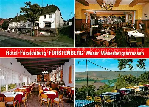 AK / Ansichtskarte Fuerstenberg Weser Weserberg Terrassen und Hotel Fuerstenberg Gastraum Terrasse Kat. Fuerstenberg