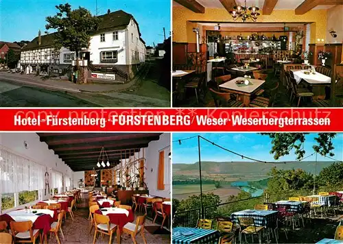 AK / Ansichtskarte Fuerstenberg Weser Weserberg Terrassen und Hotel Fuerstenberg Gastraum Terrasse Kat. Fuerstenberg