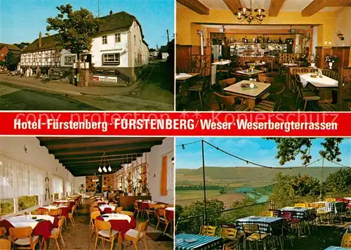 AK / Ansichtskarte Fuerstenberg Westfalen Weserberg Terrassen und Hotel Fuerstenberg Gastraum Terrasse Kat. Bad Wuennenberg