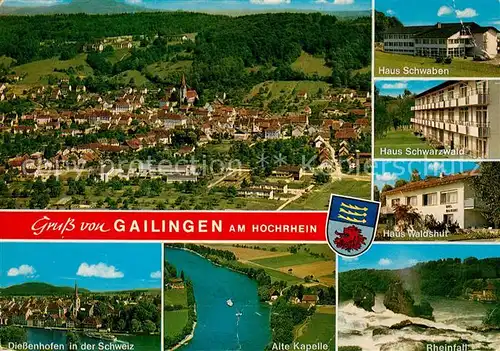 AK / Ansichtskarte Gailingen Fliegeraufnahme Diessenhofen Alte Kapelle Rheinfall Haus Waldshut Kat. Gailingen am Hochrhein
