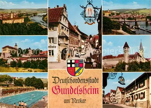 AK / Ansichtskarte Gundelsheim Neckar Schloss Schwimmbad Bruecke Stadtansicht