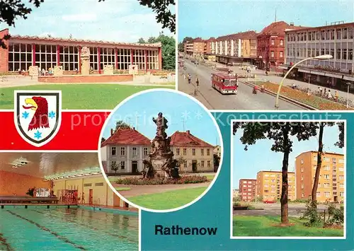 AK / Ansichtskarte Rathenow Volksschwimmhalle Wilhelm Pieck Strasse Denkmal Kurfuersten Kat. Rathenow