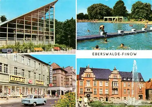 AK / Ansichtskarte Finow Eberswalde Tierpark Gaststaette Staedtisches Freibad Kaufhaus Kontakt Kat. Eberswalde Finow