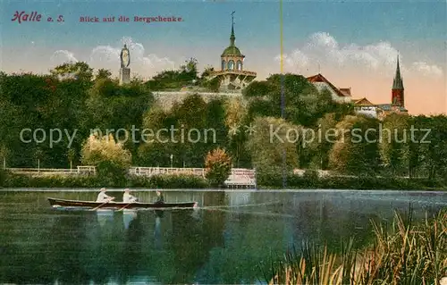 AK / Ansichtskarte Halle Saale Blick auf die Bergschenke Uferpartie am Fluss Ruderboot Kat. Halle