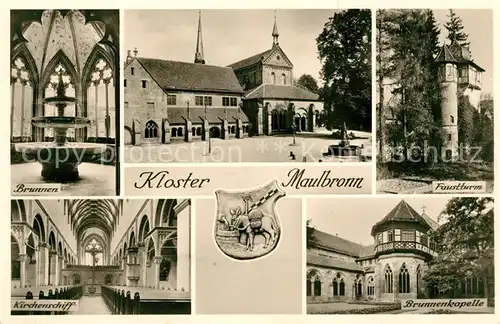 AK / Ansichtskarte Maulbronn Kloster Brunnen Faustturm Kapelle Kirchenschiff Bromsilber Kat. Maulbronn