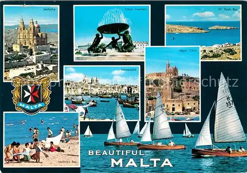 AK / Ansichtskarte Malta Mellieha Triton Fountain St Pauls Bay Marsaxlokk Mgarr Gozo Mellieha Bay Kat. Malta