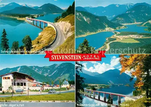 AK / Ansichtskarte Sylvensteinsee Lenggries Hotel Jaeger von Fall Flugaufnahme Klammbruecke