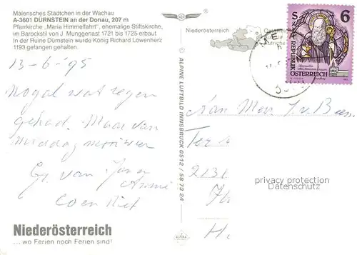 AK / Ansichtskarte Duernstein Wachau Fliegeraufnahme Pfarrkirche Maria Himmelfahrt  Kat. Duernstein