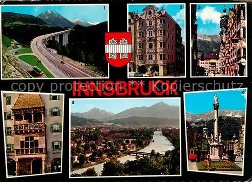 AK / Ansichtskarte Innsbruck Europabruecke Helblinghaus Herzog Friedrich Str Goldenes Dachl Stadtblick Annasaeule Kat. Innsbruck