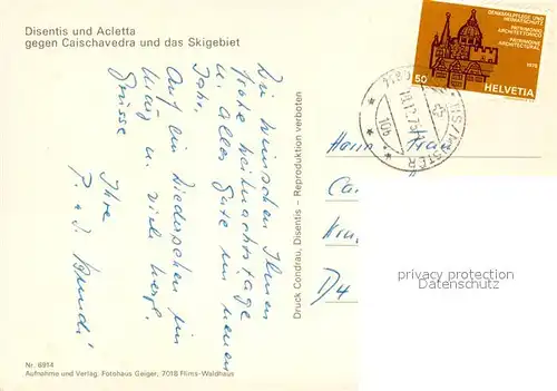 AK / Ansichtskarte Disentis GR und Acletta mit Caischavedra  Kat. Disentis