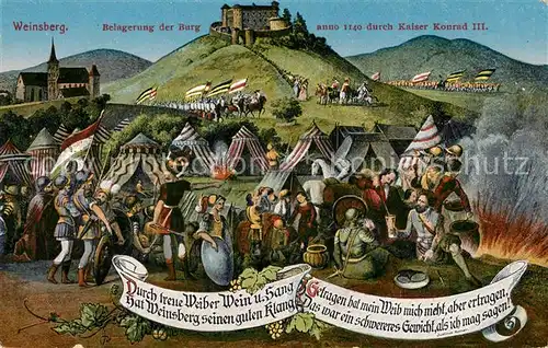 AK / Ansichtskarte Weinsberg Belagerung der Burg durch Kaiser Konrad der  3. Zeichnung Kat. Weinsberg