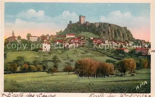 AK / Ansichtskarte Polignac Haute Loire Vue generale avec les deux Ecoles Eglise et le chateau Kuenstlerkarte Kat. Polignac