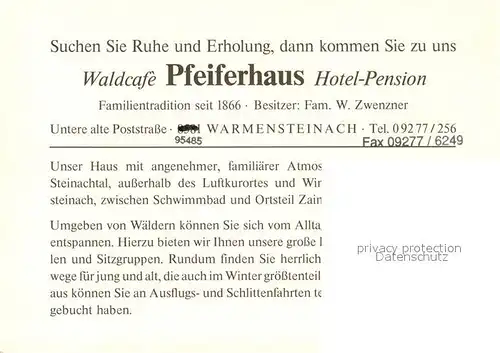 AK / Ansichtskarte Warmensteinach Waldhotel Pfeiferhaus Kat. Warmensteinach Fichtelgebirge