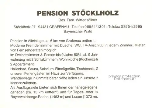 AK / Ansichtskarte Grafenau Niederbayern Pension Stoecklholz Kat. Grafenau