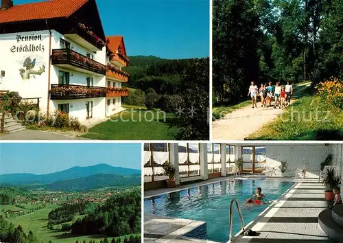 AK / Ansichtskarte Grafenau Niederbayern Pension Stoecklholz Panorama Hallenbad Wandergruppe Kat. Grafenau