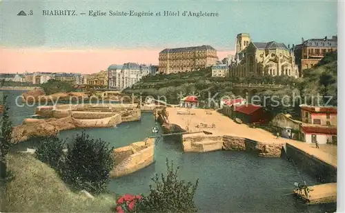 AK / Ansichtskarte Biarritz Pyrenees Atlantiques Eglise Sainte Eugenie et Hotel d Angleterre Kat. Biarritz