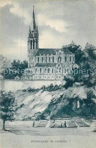 AK / Ansichtskarte Lourdes Hautes Pyrenees Eglise Notre Dame Dessing Kuenstlerkarte Kat. Lourdes