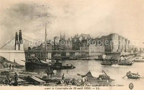AK / Ansichtskarte Angers Ancien Pont suspendu de la Basse Chaine avant la Catastrophe 1850 Dessin Kuenstlerkarte Kat. Angers