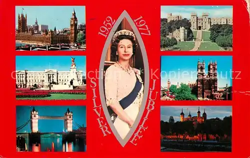 AK / Ansichtskarte London Houses of Parliament Westminster Bridge Buckingham Palace Tower River Thames Queen Elizabeth II Windsor Castle Westminster Abbey Kat. City of London