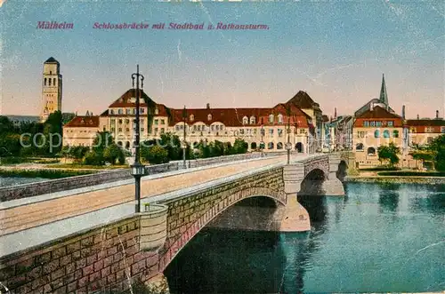 AK / Ansichtskarte Muelheim Ruhr Schlossbruecke Stadtbad Rathausturm  Kat. Muelheim an der Ruhr