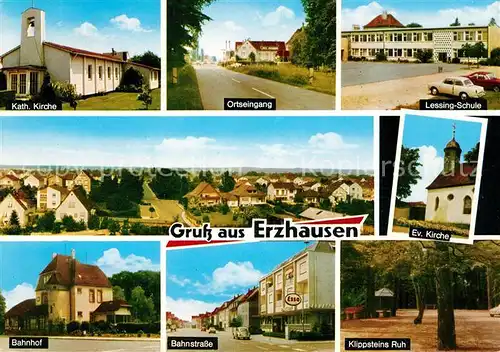 AK / Ansichtskarte Erzhausen Hessen Katholische Kirche Bahnhof Lessing Schule Kat. Erzhausen