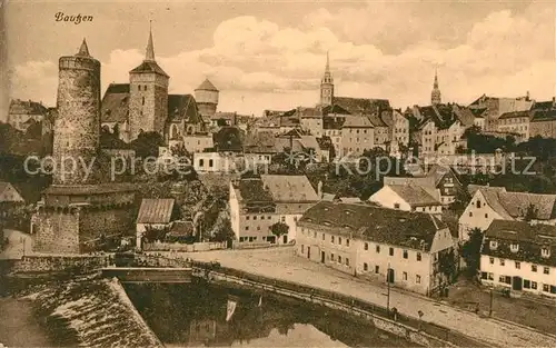 AK / Ansichtskarte Bautzen Steinturm Kirchen Partie am Wasser Kat. Bautzen