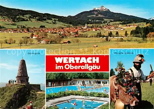 AK / Ansichtskarte Wertach Gruentengipfel Wertacher Alpabtrieb Schwimmbad Panorama Kat. Wertach