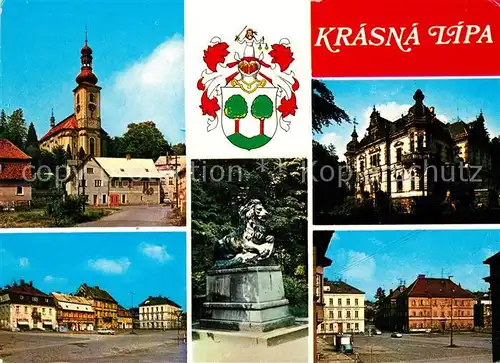 AK / Ansichtskarte Krasna Lipa Kirche Marktplatz Denkmal Kat. Schoenlinde