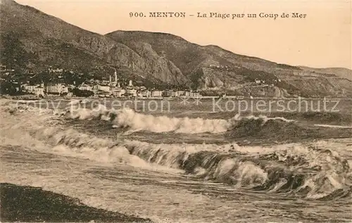 AK / Ansichtskarte Menton Alpes Maritimes La Plage par un Coup de Mer Cote d Azur Kat. Menton
